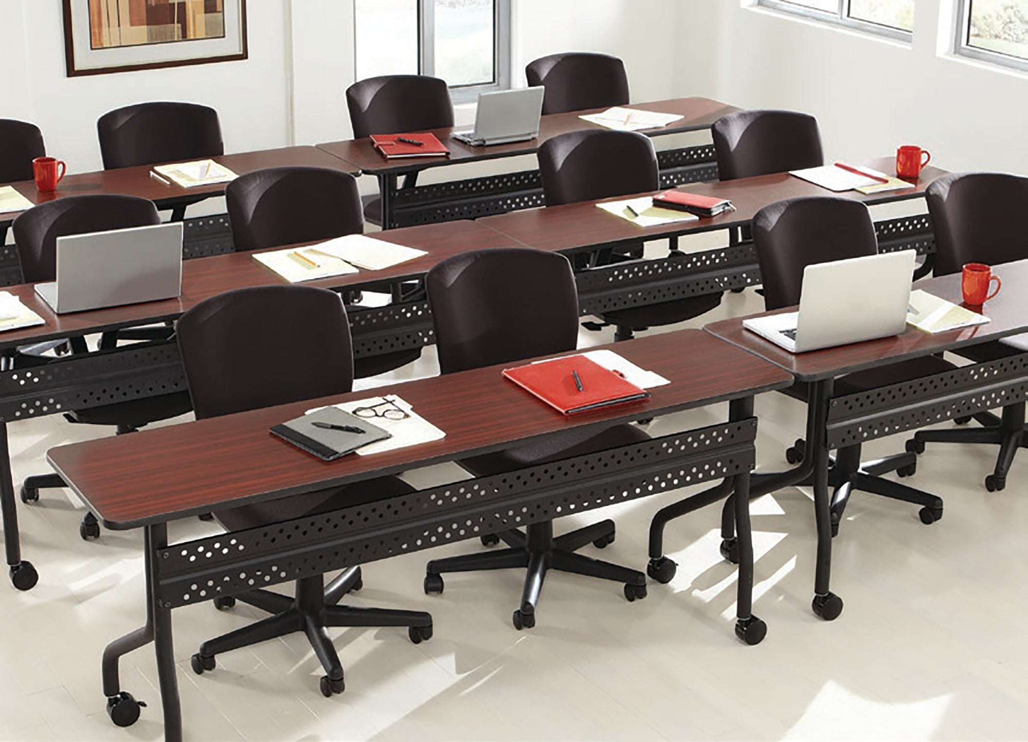 OfficeWorks™ Mobile Training Table, Mahogany - 18" x 72"