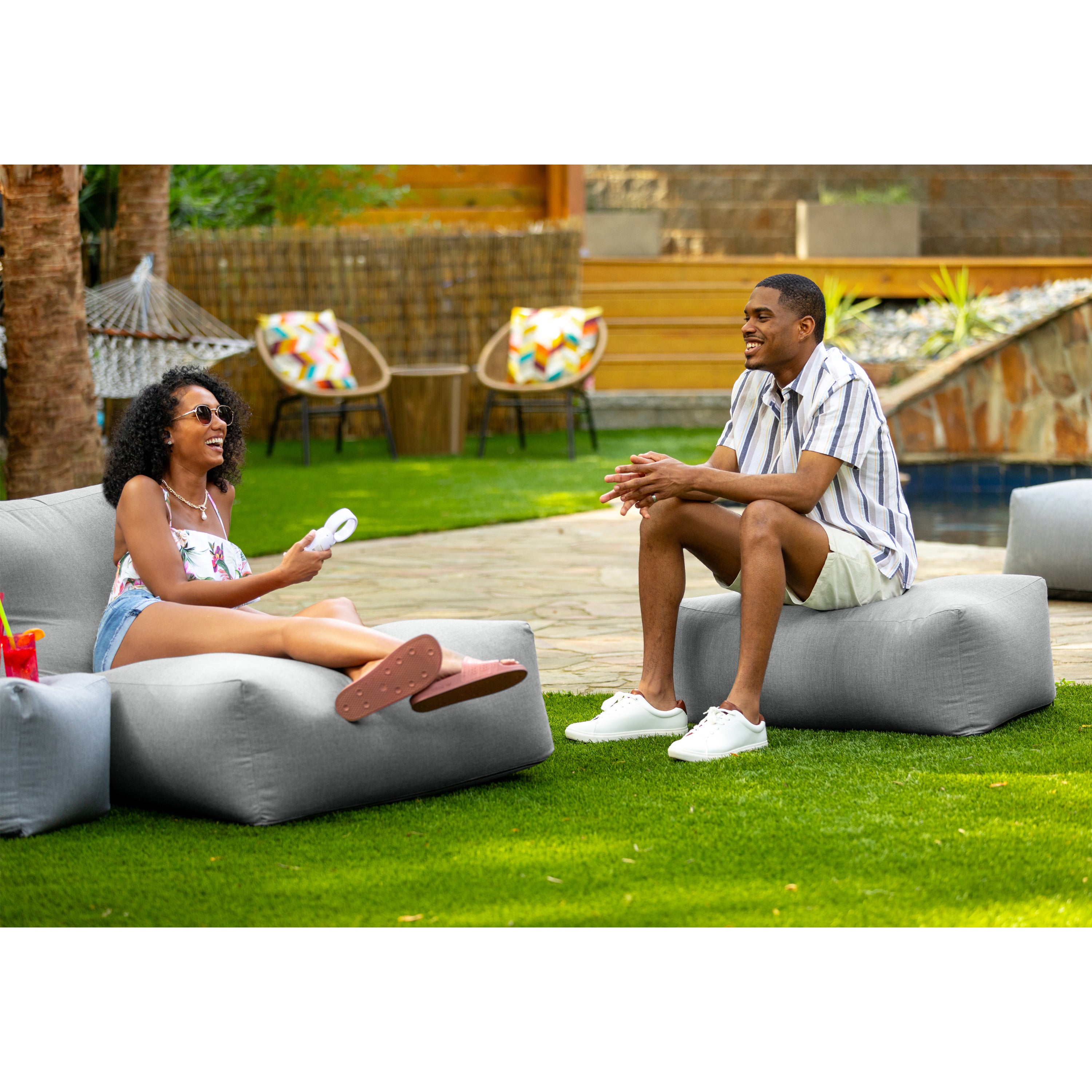 Coza Ottoman - Large Outdoor Pouf & Footrest - Sunbrella, Granite