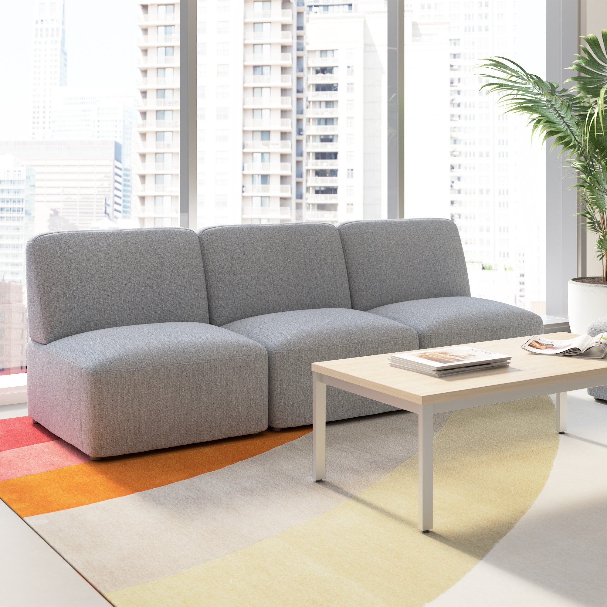 Bush Business Furniture Assemble Modular 3 Seater Sectional Lounge Sofa in Fog Fabric - 89.76" Width x 30.51" Depth x 29.92" Height