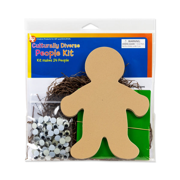 Culturally Div. People Kits - 24 ct., 7" cardstock, shredded tissue hair, gummed paper clothes