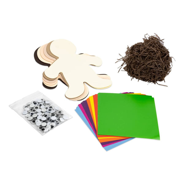 Culturally Div. People Kits - 24 ct., 7" cardstock, shredded tissue hair, gummed paper clothes