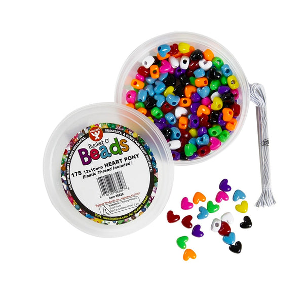 Bucket O'Beads w/ Thread - 175 heart pony, 12x10 mm