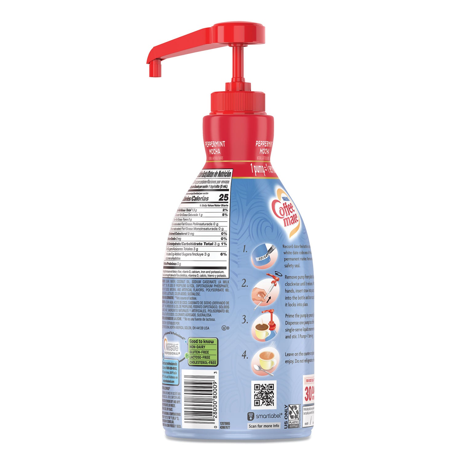 Liquid Creamer Pump Bottle, Peppermint Mocha, 1.5 L Pump Bottle, 2/Carton