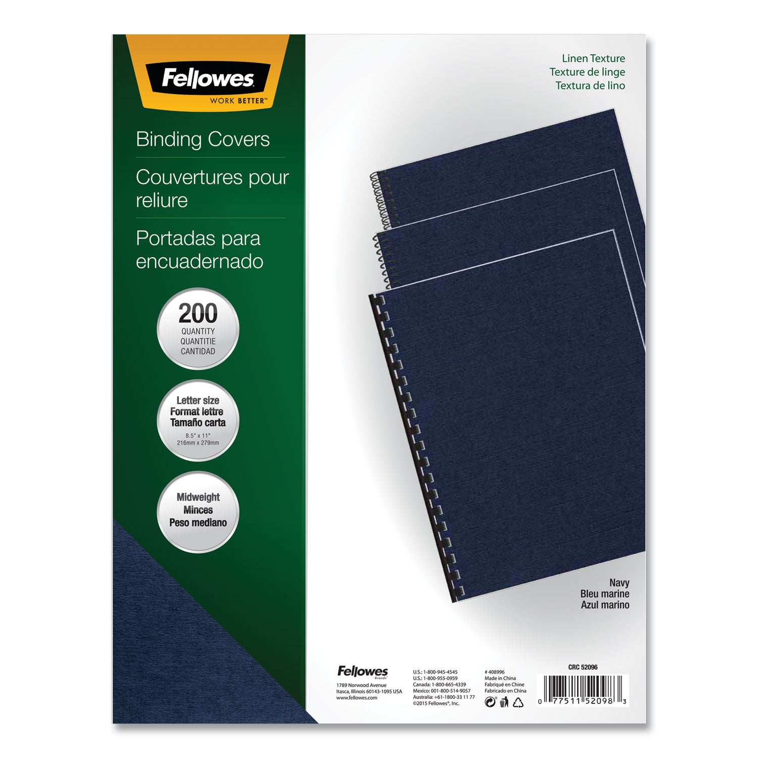 Fellowes Expressions Linen Presentation Covers - 11" Height x 8.5" Width x 0.1" Depth - For Letter 8 1/2" x 11" Sheet - Navy - Linen - 1 Pack