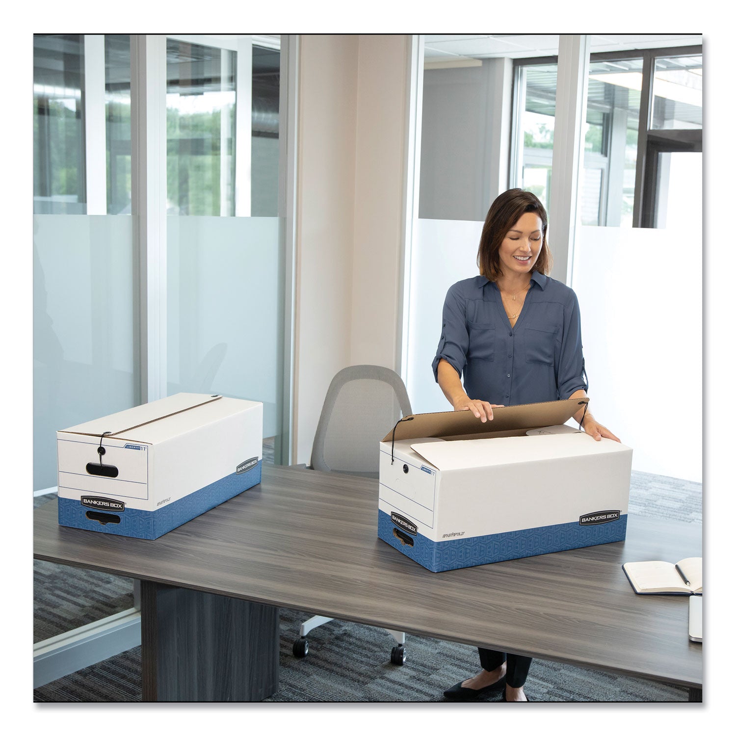 Internal Dimensions: 15" Width x 24" Depth x 10" Height - External Dimensions: 15.3" Width x 24.1" Depth x 10.8" Height - Media Size Supported: Legal - String/Button Tie Closure - Stackable - Fiberboard - White, Blue - For File - Recycled - 4 / Carton
