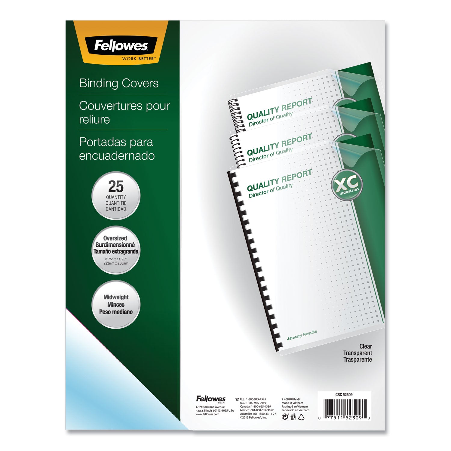 Fellowes Crystals Clear Oversize PVC Covers - 11.3" Height x 8.8" Width x 0" Depth - For 8 3/4" x 11 1/4" Sheet - Rectangular - Clear - Plastic, Polyvinyl Chloride (PVC) - 1 Pack