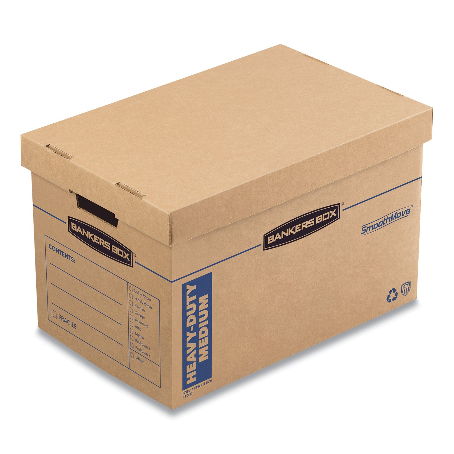 Bankers Box SmoothMove Maximum Strength Moving Boxes, Kraft, Corrugated Paper, Triple End/Double Side/Double Bottom Wall, Lift-off Lid, Stackable, Reinforced Handles, 8 Boxes per Carton