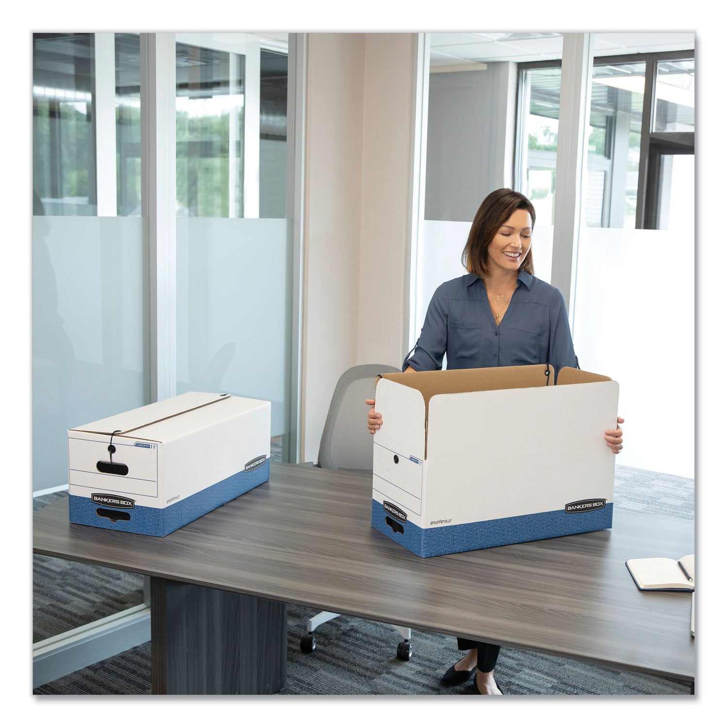 Internal Dimensions: 15" Width x 24" Depth x 10" Height - External Dimensions: 15.3" Width x 24.1" Depth x 10.8" Height - Media Size Supported: Legal - String/Button Tie Closure - Stackable - Fiberboard - White, Blue - For File - Recycled - 4 / Carton
