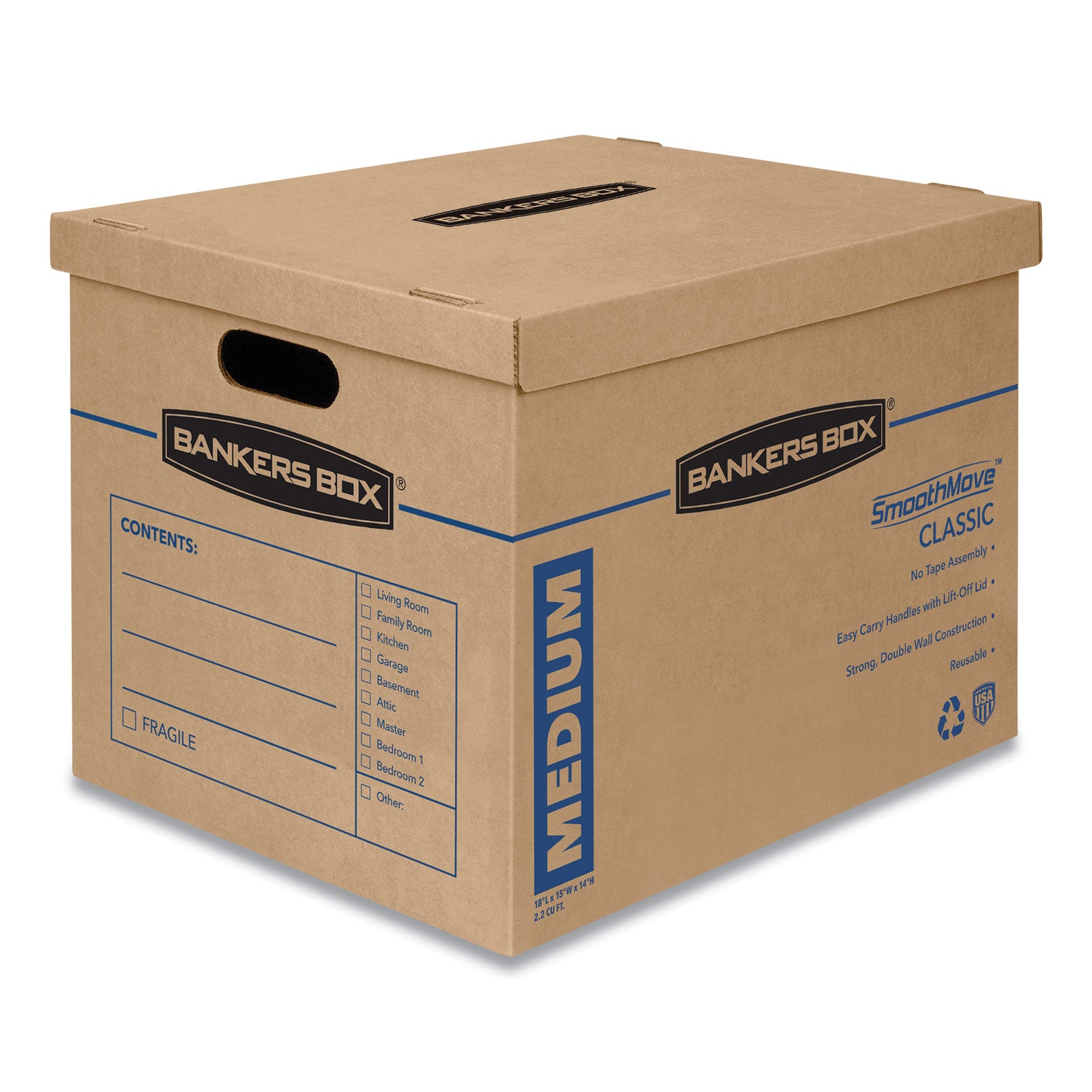Internal Dimensions: 15" Width x 18" Depth x 14" Height - External Dimensions: 15.5" Width x 19" Depth x 14.5" Height - Lift-off Closure - Kraft - Recycled - 8 / Carton