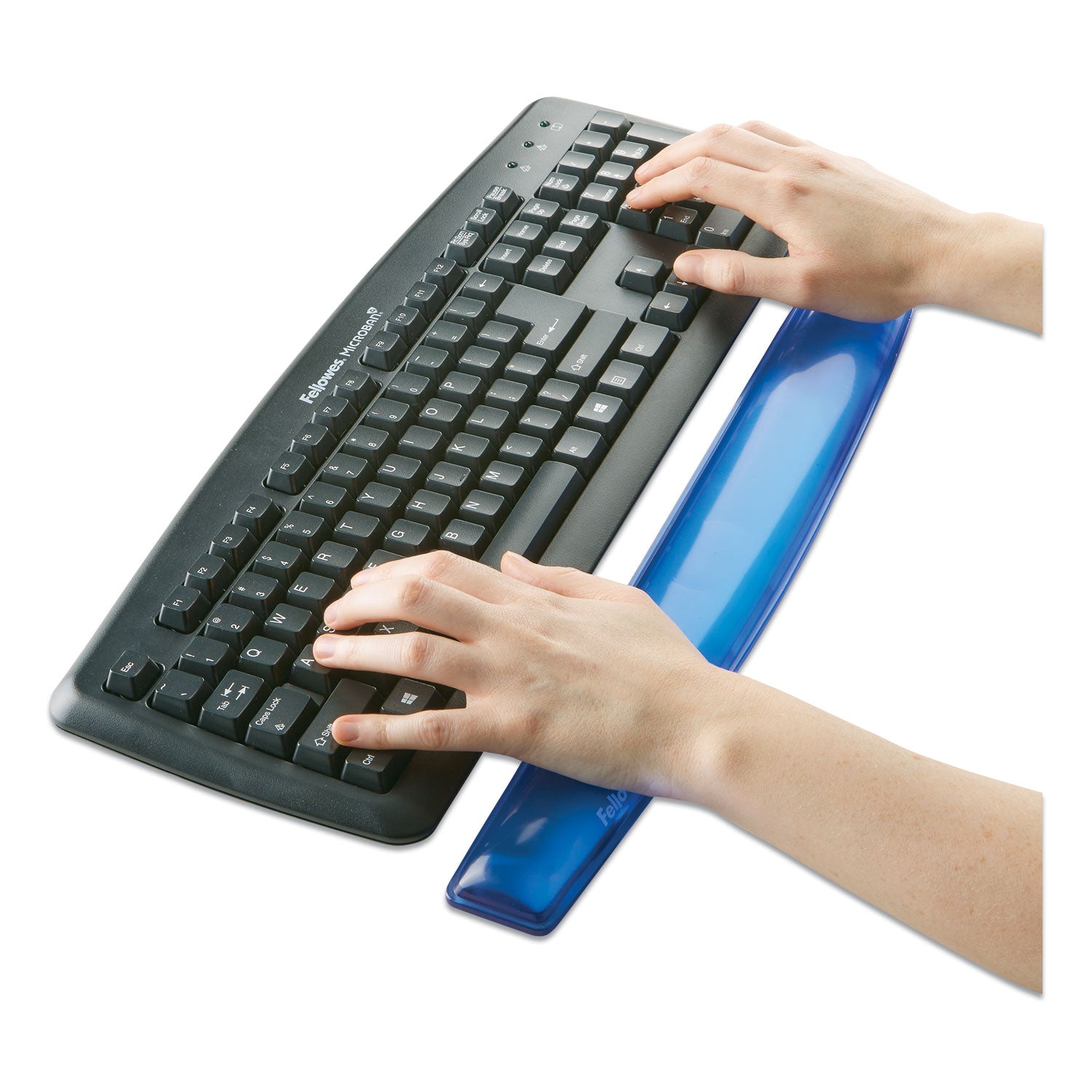 Fellowes Gel Wrist Rest - 0.63" Height x 18.50" Width x 2.25" Depth - Blue - Gel, Rubber, Cloth - Stain Resistant, Skid Proof - 1 Each