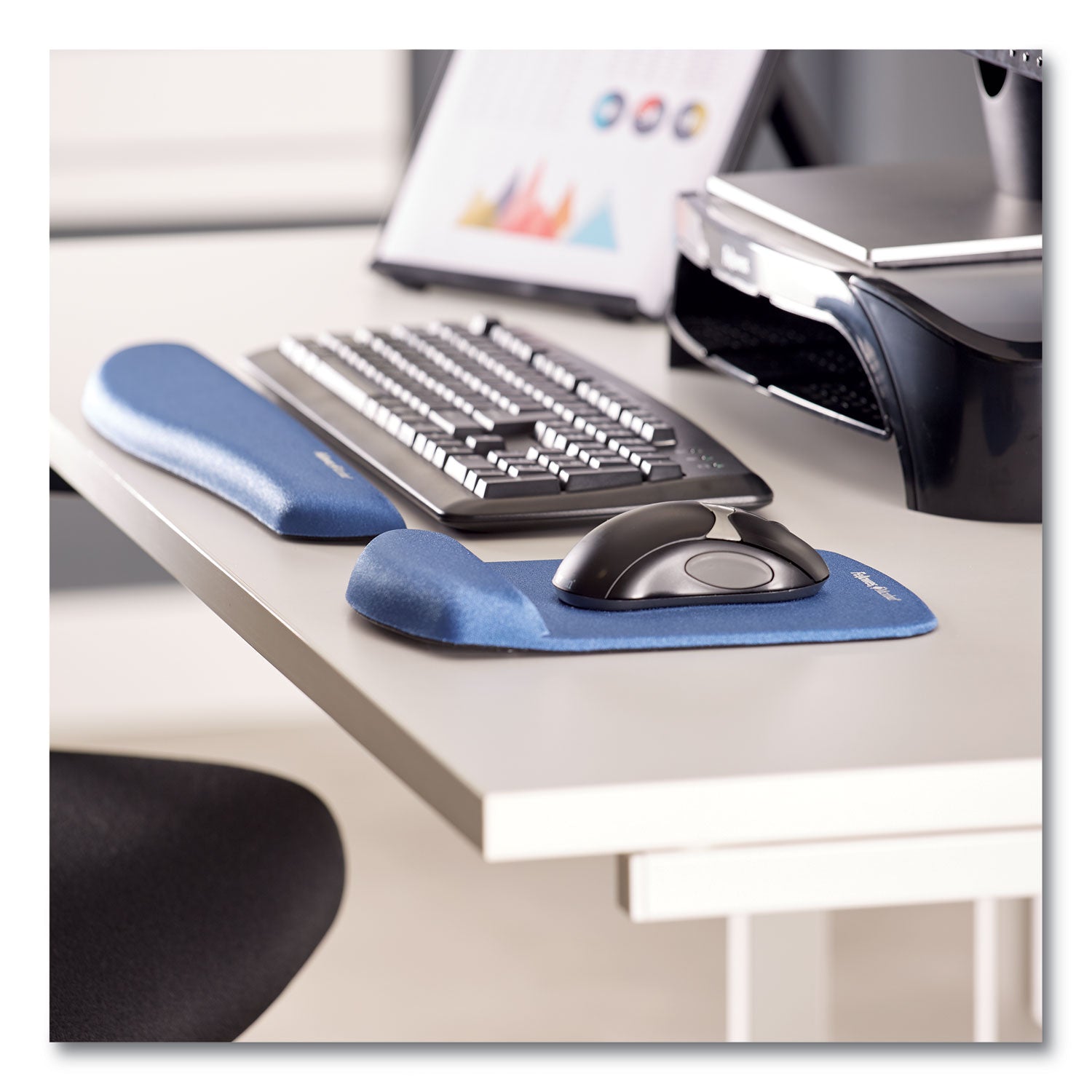 Fellowes PlushTouch Microban Mouse Pad Wrist Rest - 1" Height x 7.25" Width x 9.38" Depth - Blue - Polyurethane - Tear Resistant, Wear Resistant, Skid Proof - 1 Each