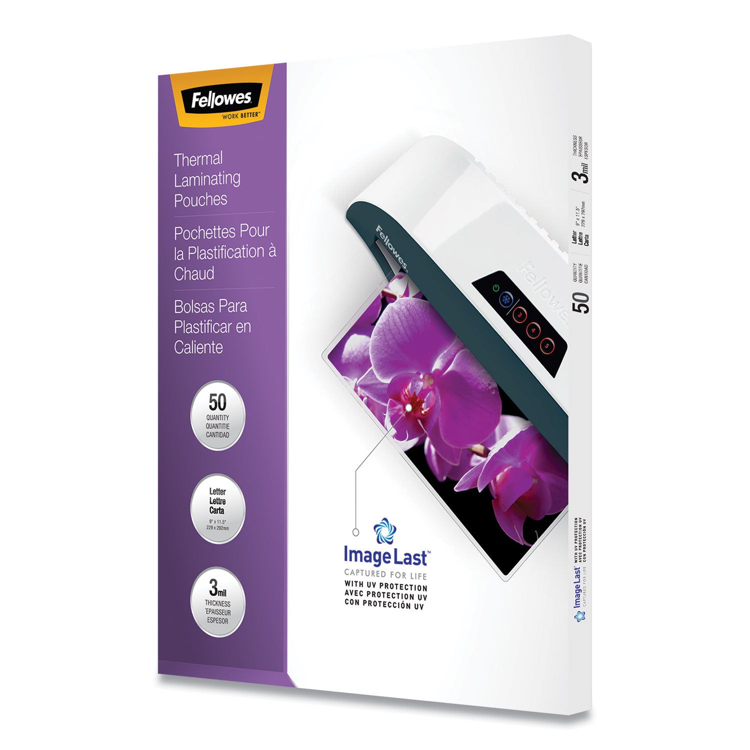 Fellowes ImageLast Thermal Laminating Pouches, Letter Size, 9" x 11.5", 3 mil, Glossy, Clear, 1 Pack