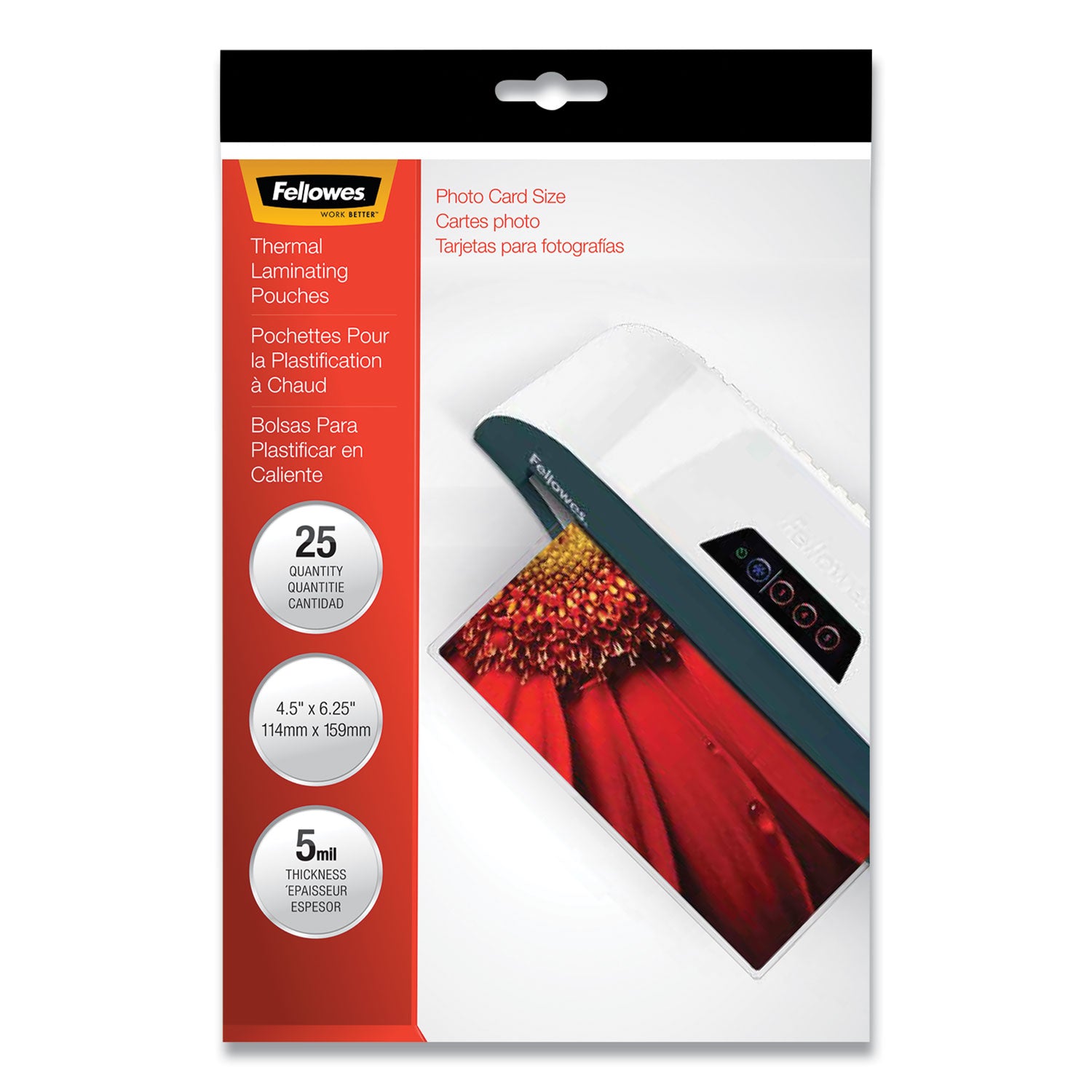 Fellowes Photo Card Glossy Thermal Laminating Pouches - Sheet Size Supported: Photo-size - Laminating Pouch/Sheet Size: 6.25" Width x 5 mil Thickness - Type G - Glossy - for Document, Photo - Durable - Clear - 1 Pack