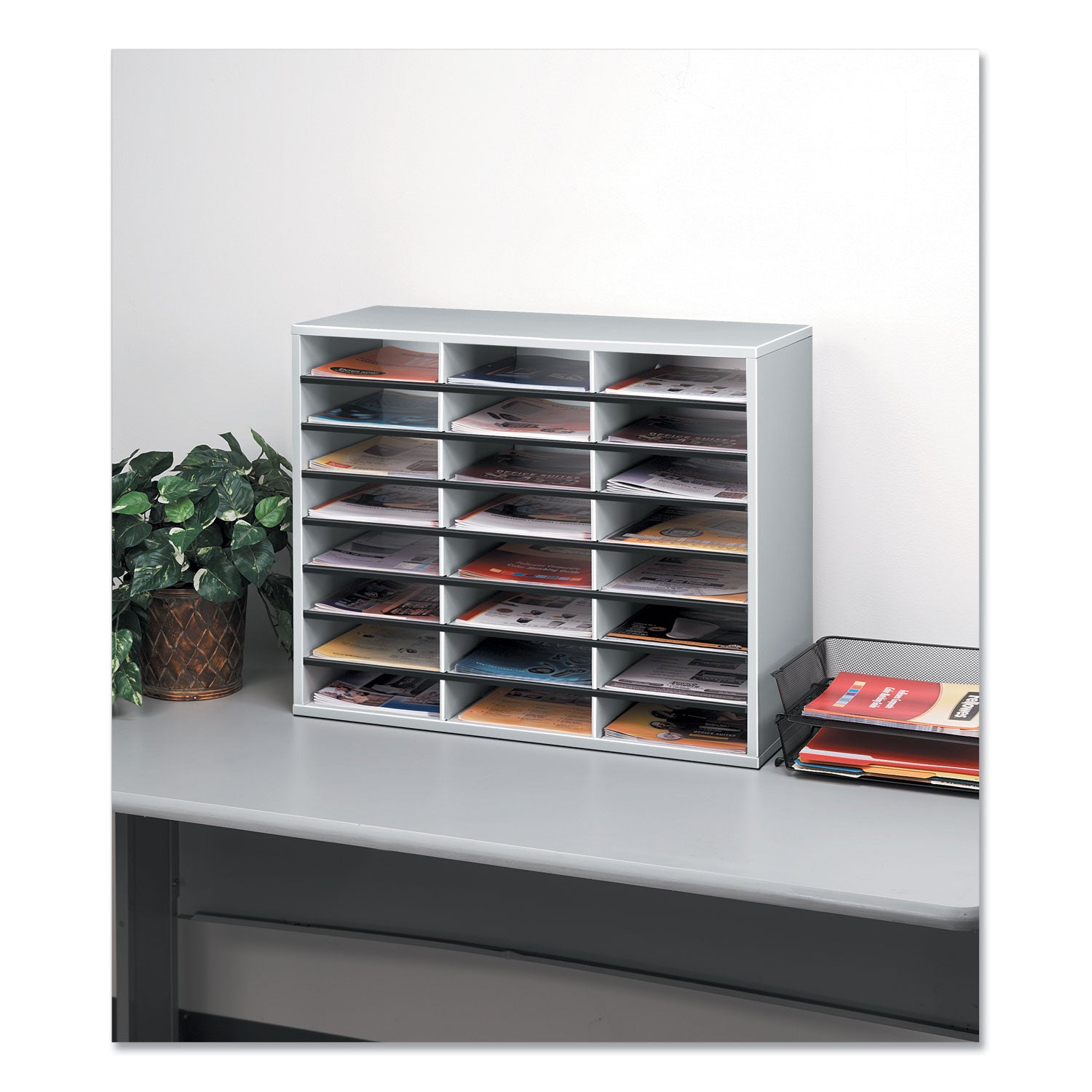 24 Compartment(s) - Compartment Size : 2.50" x 9" - 23.44" Height x 29" Width x 11.88" Depth - Corrugated, Adhesive Label - Melamine - Dove Gray - Fiberboard, Wood - 1 Each