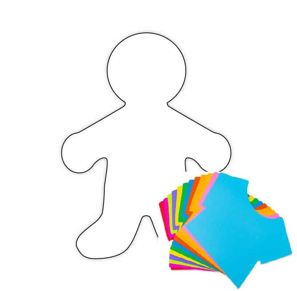 Bright T-Shirt & Pants Shapes - 25, 16" White People & 25 Colored T-Shirts