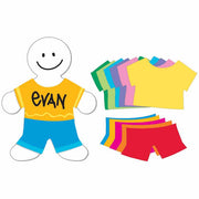 Bright T-Shirt & Pants Shapes - 25, 16" White People Shapes &and 25 Coloted T-shirts & Pants