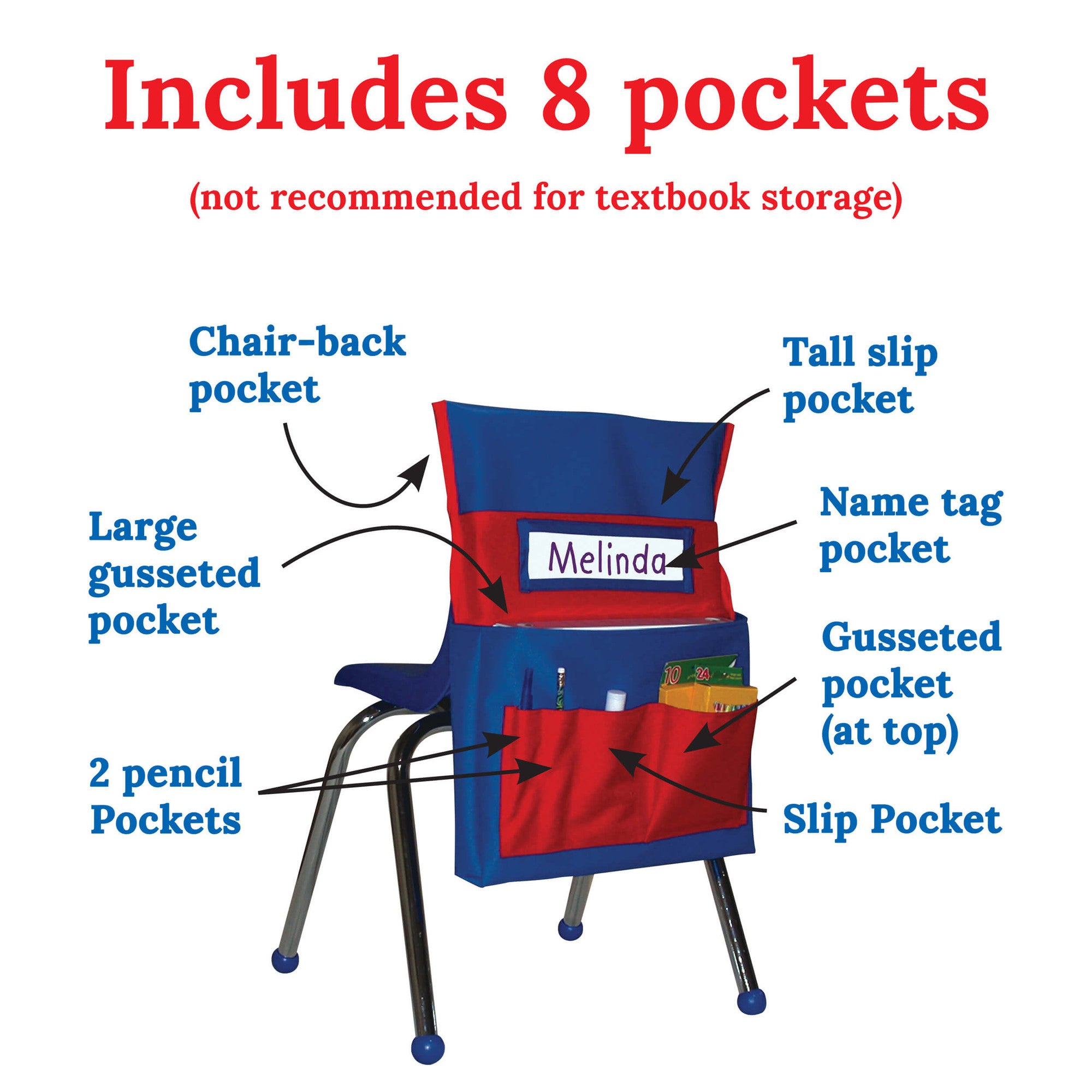 Chairback Buddy™ Pocket Chart, Blue/Red