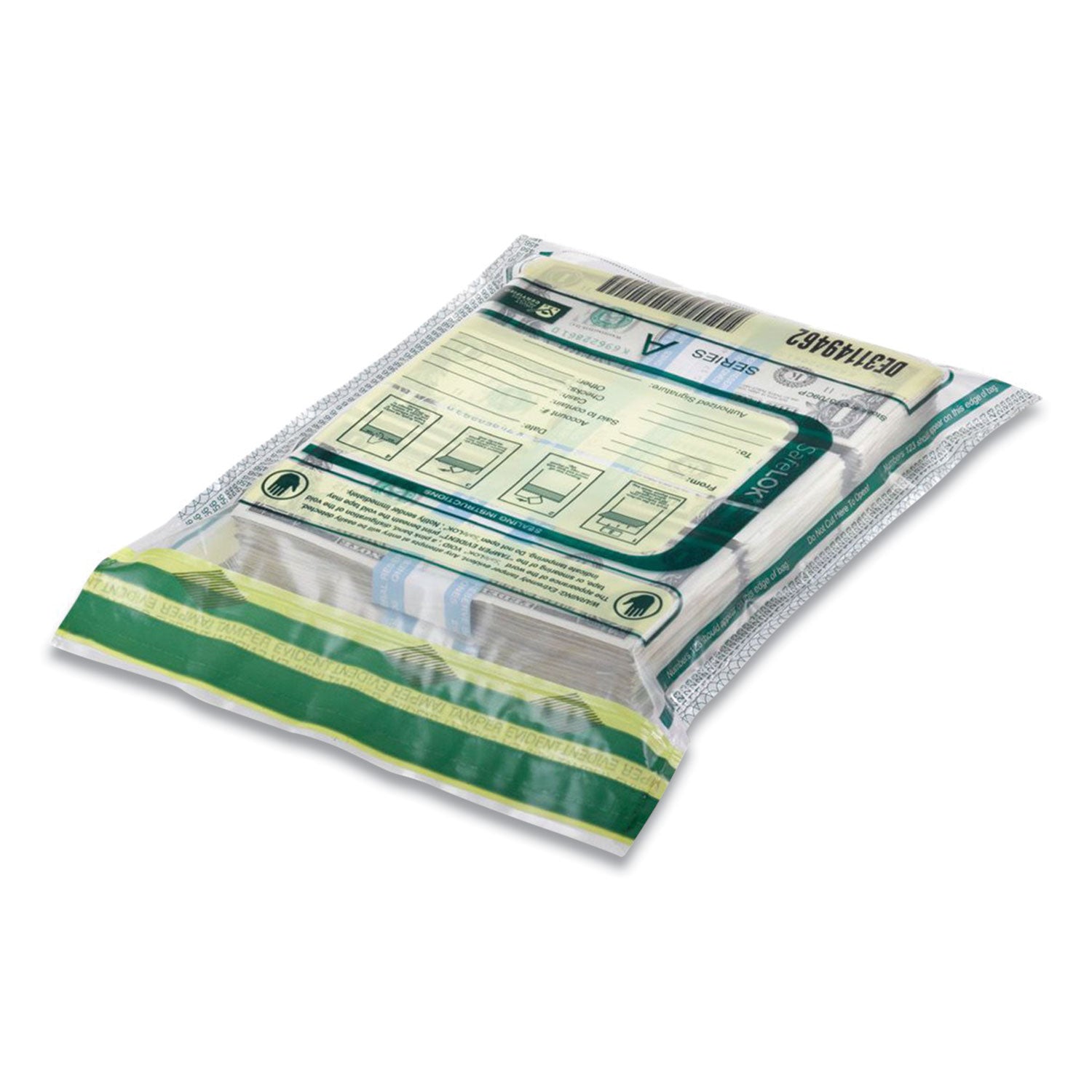 ControlTek SafeLOK Tamper-Evident Deposit Bags - 16" Length x 12" Width - Seal Closure - White - Cash, Deposit, Note, Bill - 100 / Pack