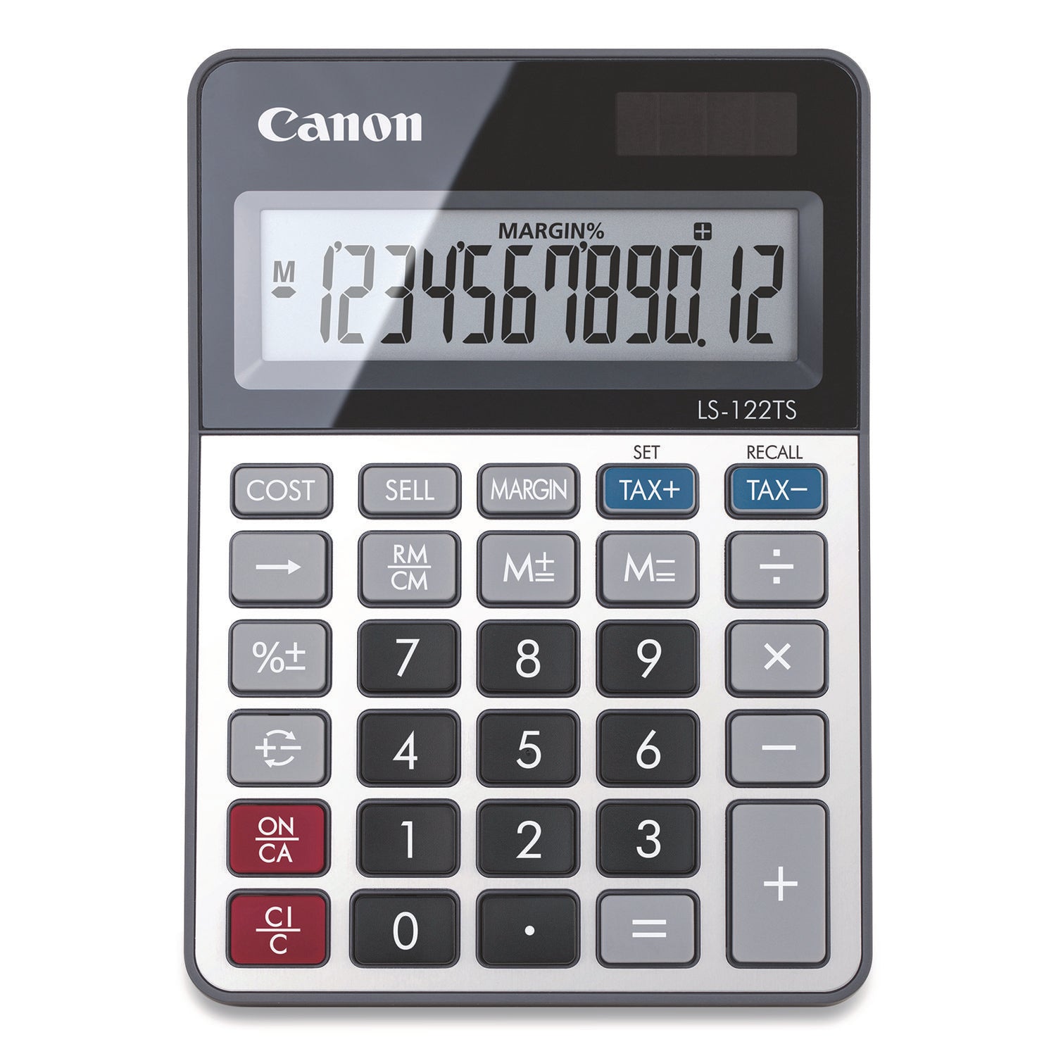 Dual Power, Solar, Battery Powered, Angled Display, Replaceable Battery - 12 Digits - LCD - Battery/Solar Powered - 0.9" Height x 4.2" Width x 5.9" Length - Beige - Metal - Desktop - 1 Each