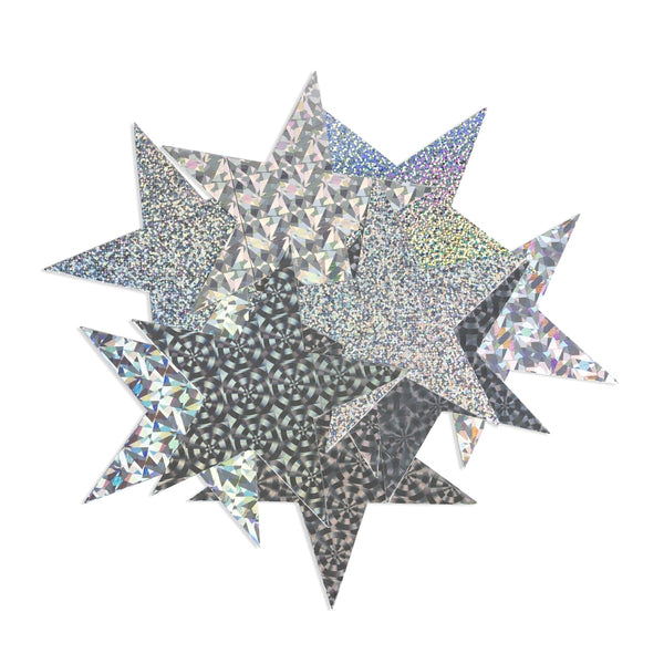 Hearts & Stars - Cardstock, Holographic, 10 ct., 6" Silver Stars, Asst'd Designs