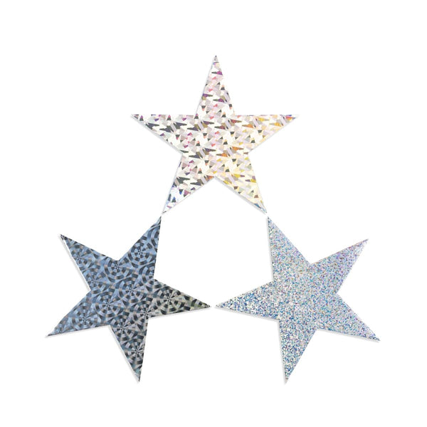 Hearts & Stars - Cardstock, Holographic, 10 ct., 6" Silver Stars, Asst'd Designs