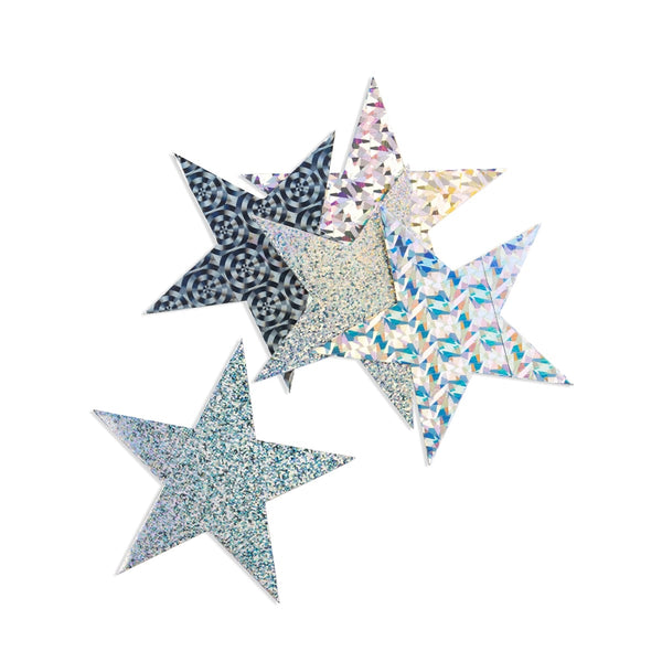 Hearts & Stars - Cardstock, Holographic, 10 ct., 6" Silver Stars, Asst'd Designs