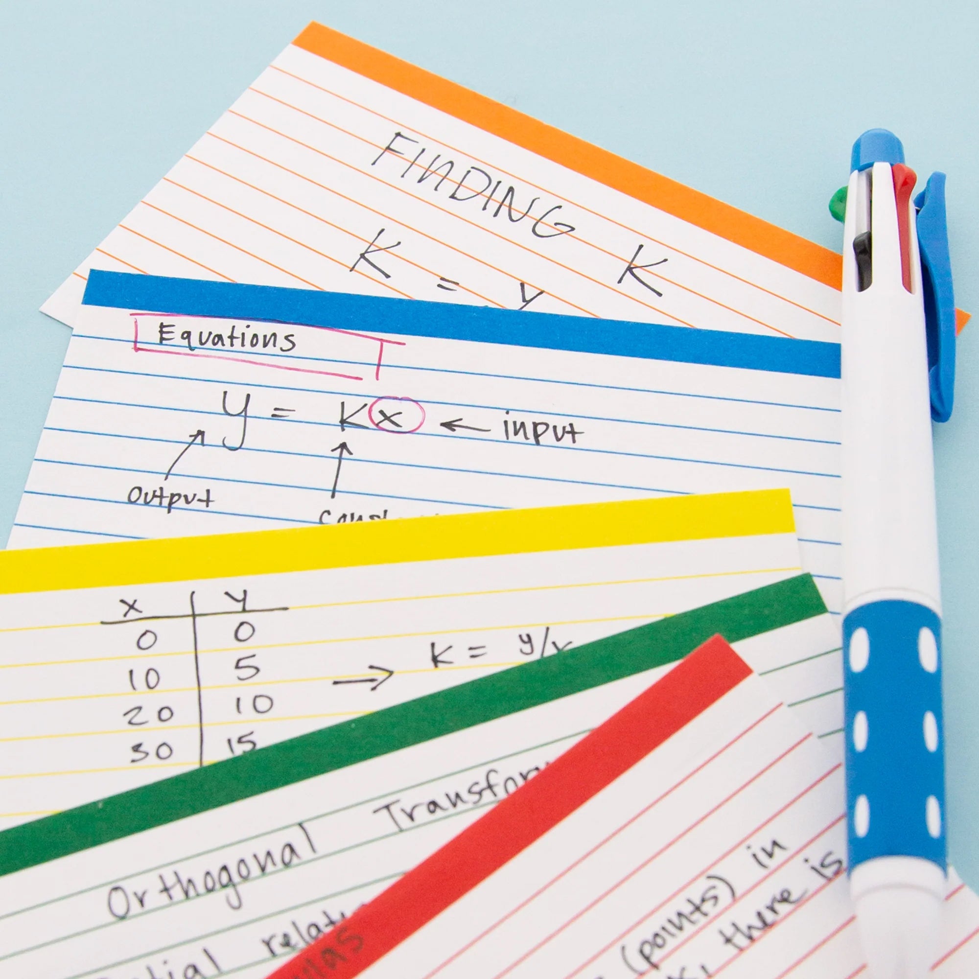 Ruled Color-Coded Index Cards, 3" x 5", 100 Ct