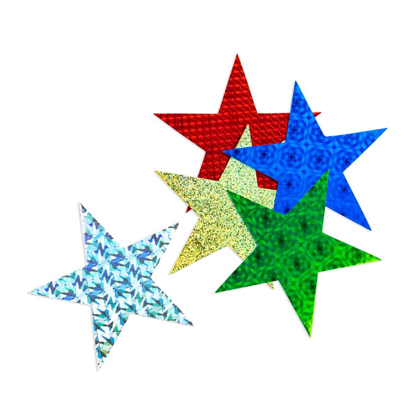 Hearts & Stars - Cardstock, Holographic, 10 ct., 6" Stars, Asst'd Designs & Colors