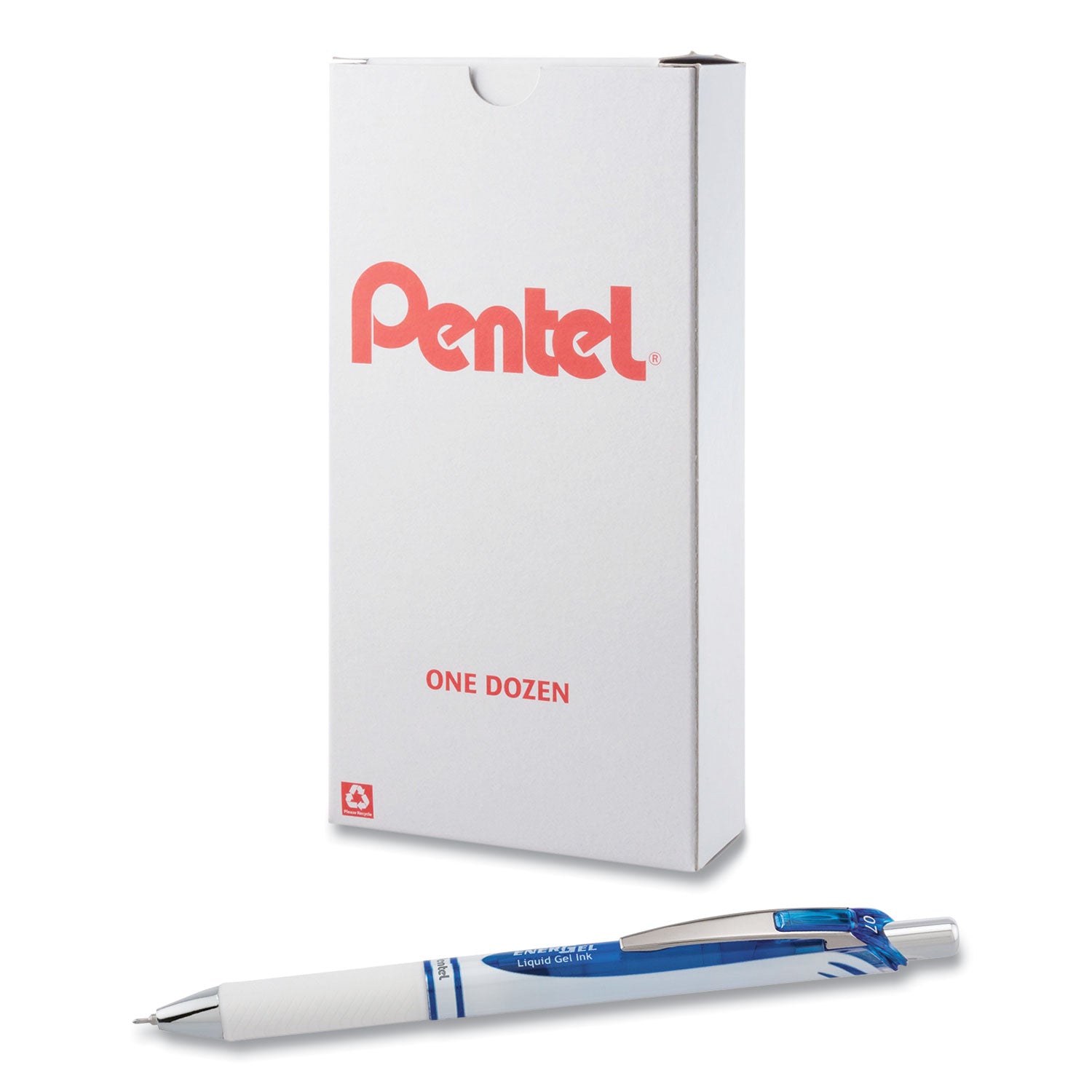 EnerGel Pearl Retractable Liquid Gel Pen, 0.7 mm Needle Point, Blue Ink, Refillable, Pearl White Barrel, Metal Tip, 1 Dozen
