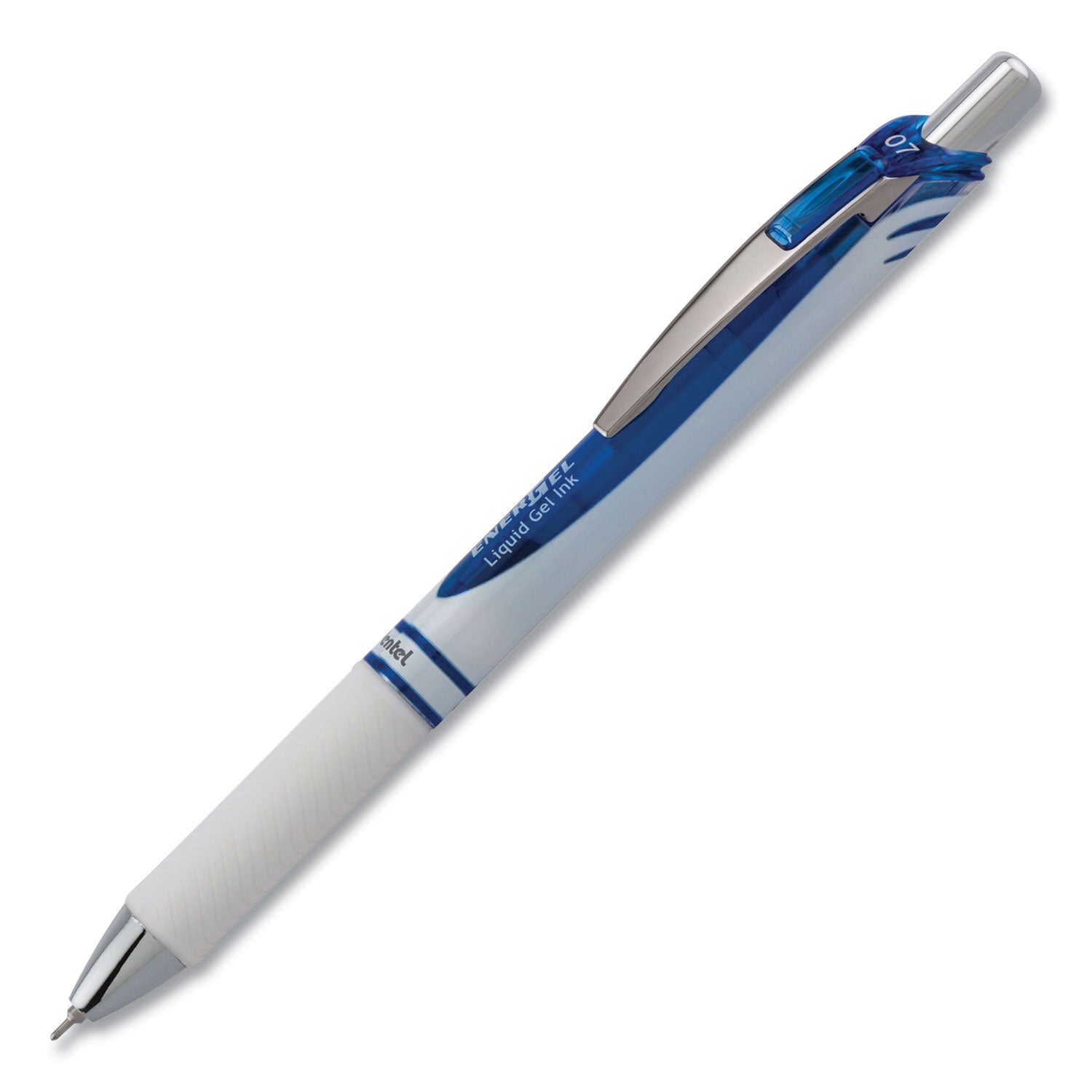 EnerGel Pearl Retractable Liquid Gel Pen, 0.7 mm Needle Point, Blue Ink, Refillable, Pearl White Barrel, Metal Tip, 1 Dozen