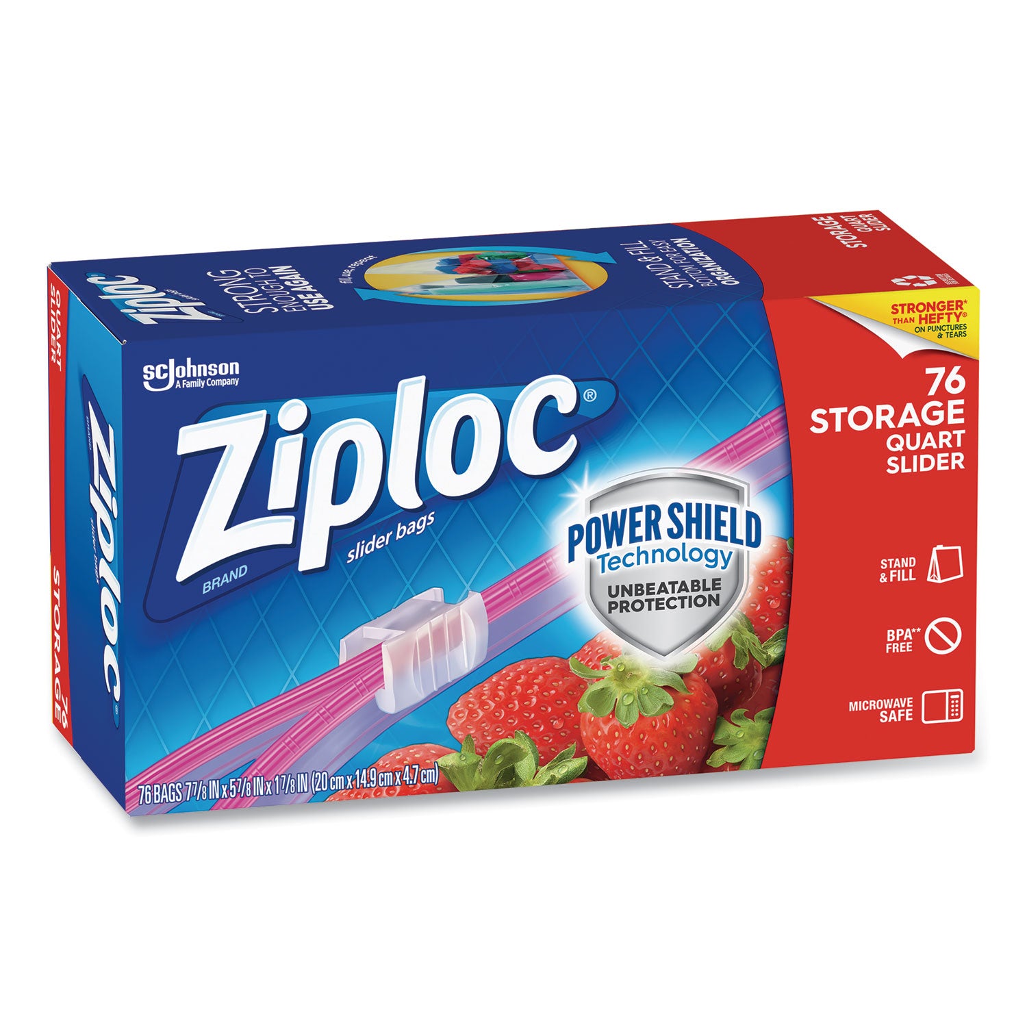 Slider Storage Bags, Quart, 5.88" x 1.88" x 7.88", Clear, 76 Bags/Box, 9 Boxes/Carton