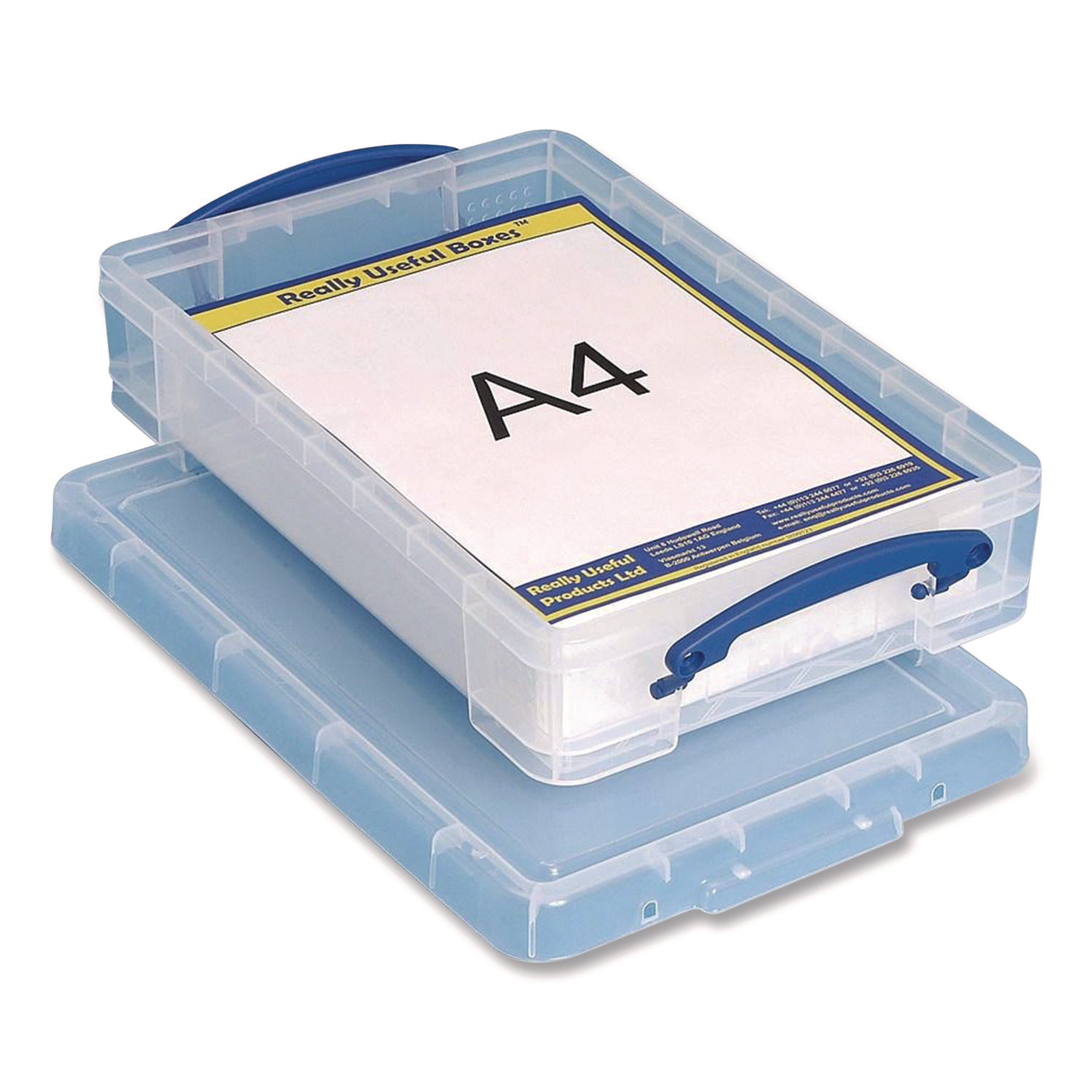 Snap-Lid Storage Bin, 1.05 Gal, 10.25" X 14.5" X 3.37", Clear/blue