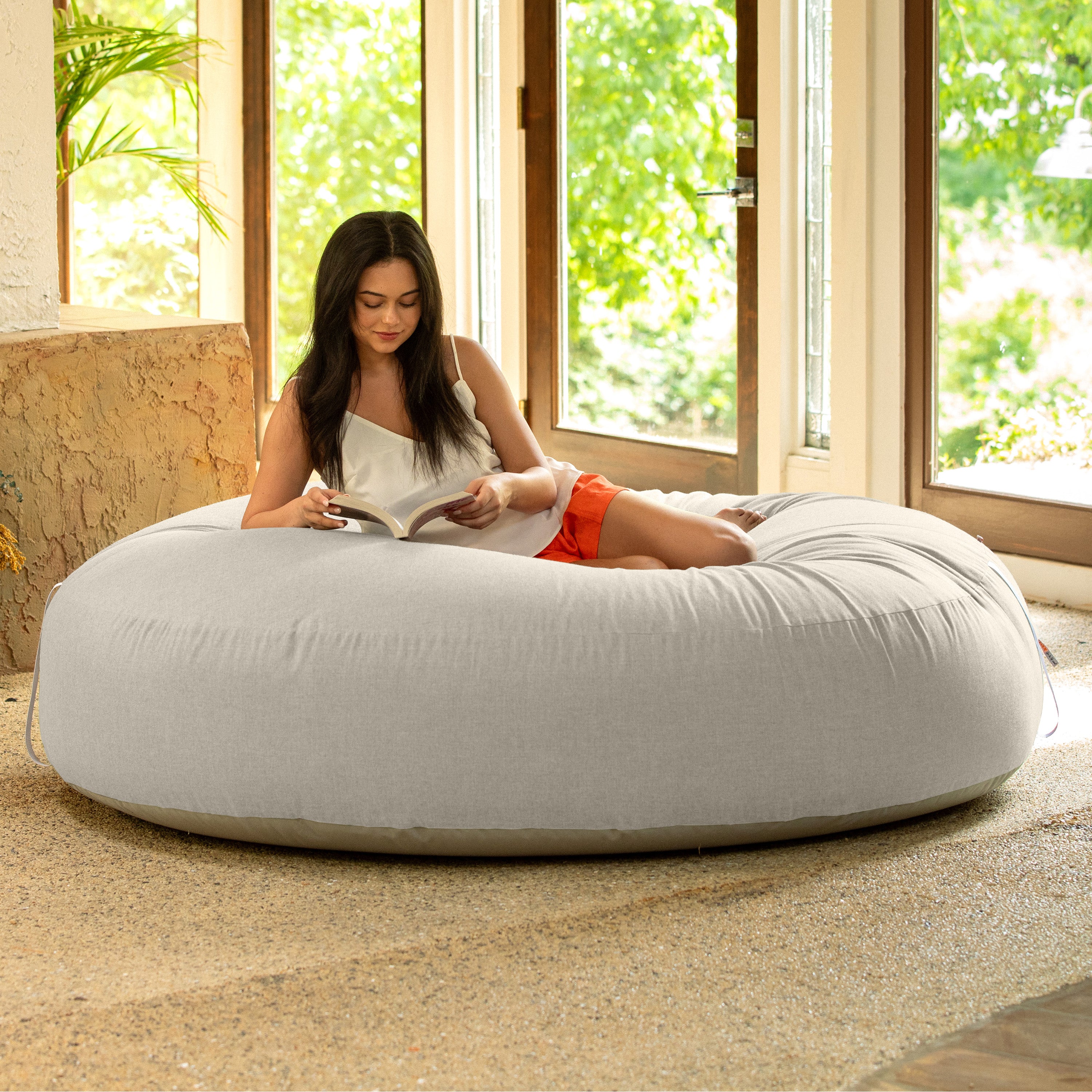 Coza Cocoon Sun Bed - Giant Outdoor Round Lounge for Resort Style & Beachfront Relaxation - Sunbrella, Flax