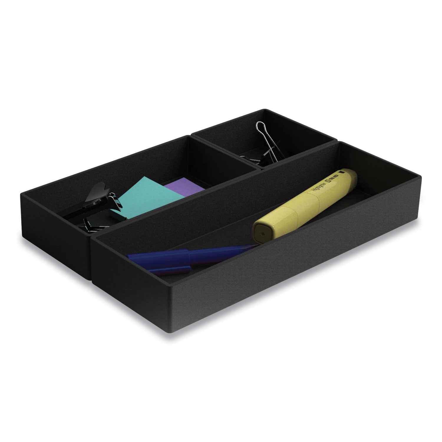Three-Piece Plastic Drawer Organizer, 3.23 X 3.23 X 1.47, 6.26 X 3.23 X 1.47, 9.5 X 3.23 X 1.47, Black, 3/set