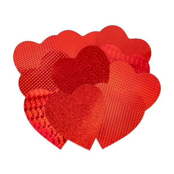 Hearts & Stars - Cardstock, Holographic, 10 ct., 6" Red Hearts, Asst'd Designs