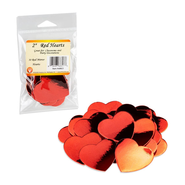 Hearts & Stars - Cardstock, 30 ct., 2" Red Mirror Hearts