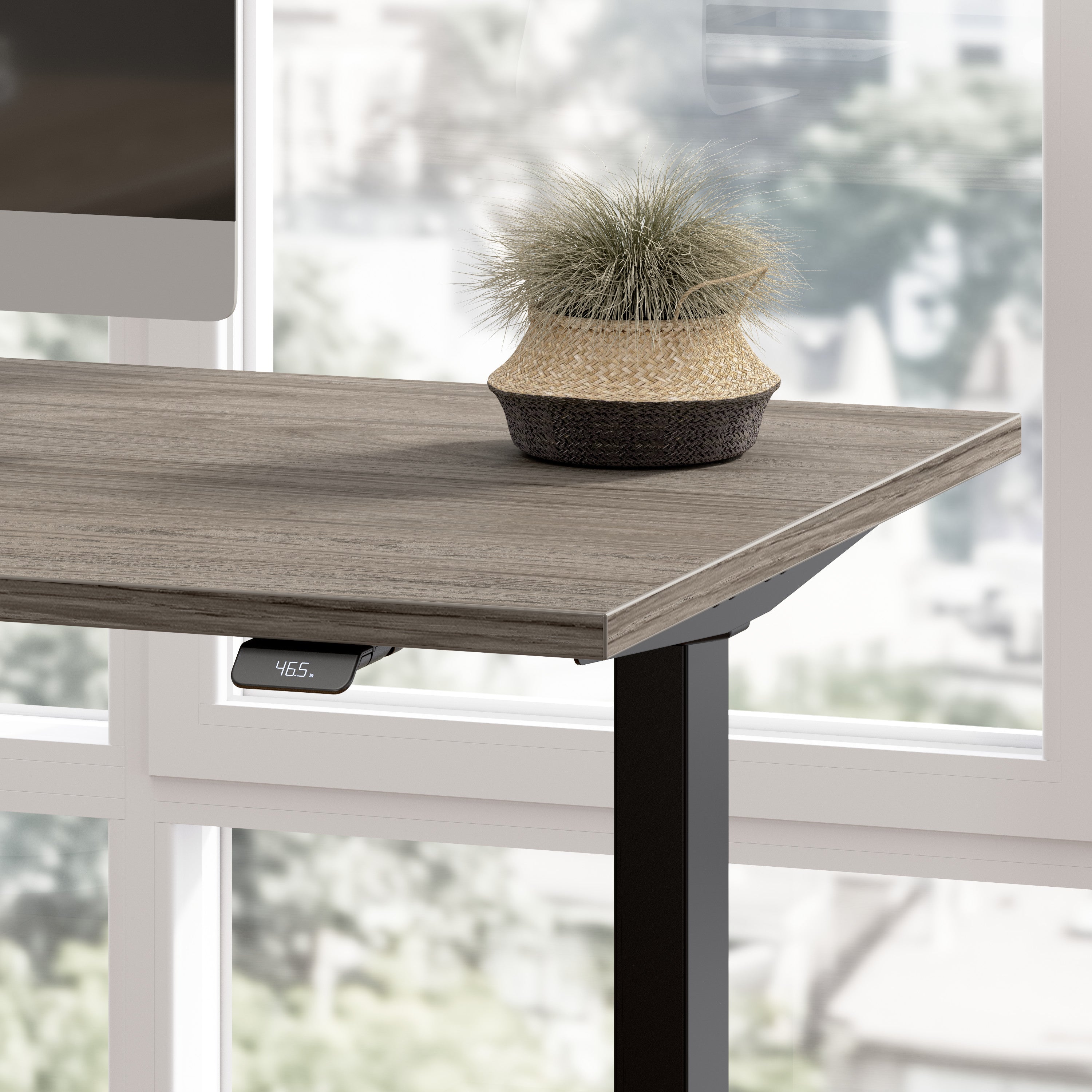 Bush Business Furniture Move 40 Series 72W x 30D Electric Height Adjustable Standing Desk in Modern Hickory with Black Base - 71.02" Width x 29.37" Depth x 28.17" Height