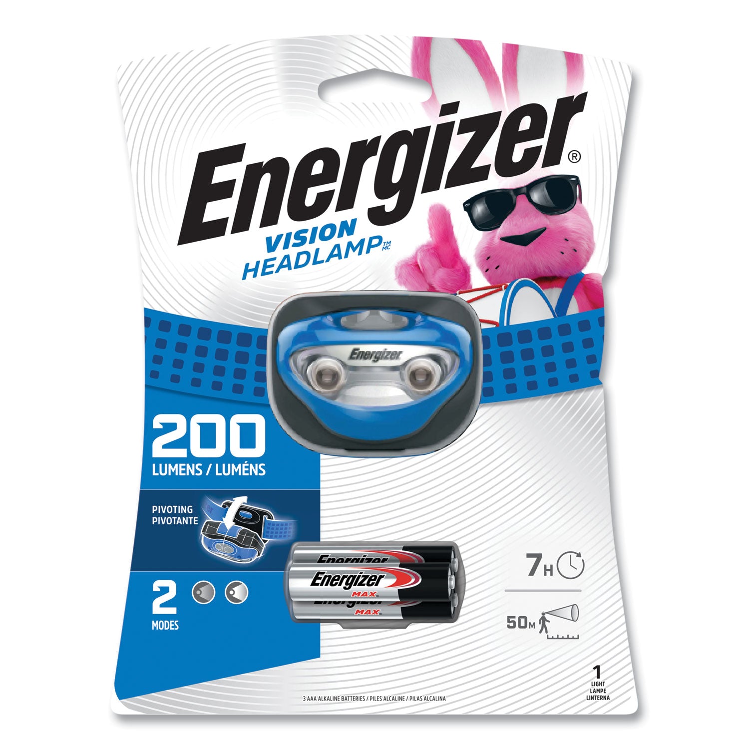 Energizer Vision LED Headlamp - LED - 100 lm Lumen - 3 x AAA - Battery - Impact Resistant, Water Resistant - Blue - 1 Pack