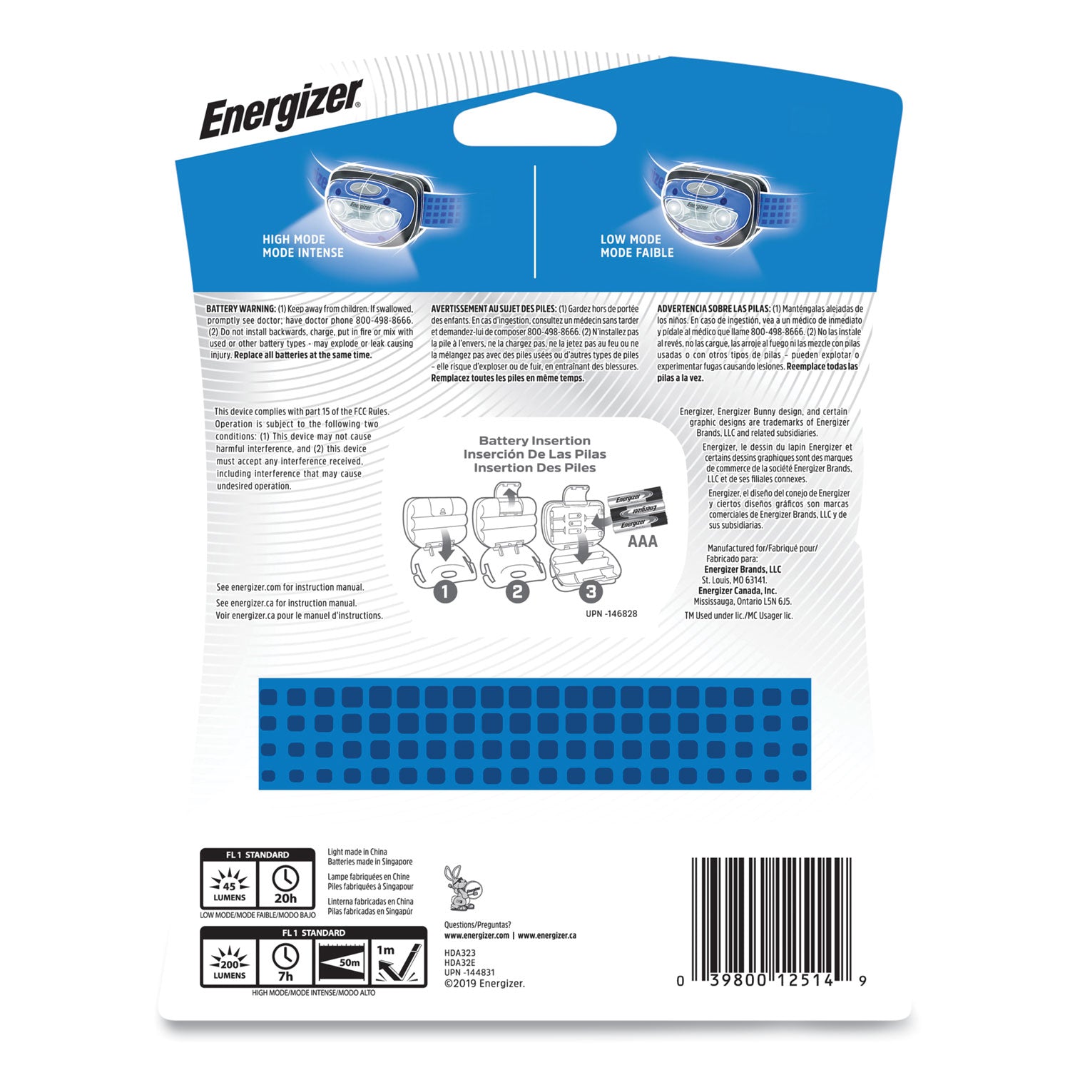 Energizer Vision LED Headlamp - LED - 100 lm Lumen - 3 x AAA - Battery - Impact Resistant, Water Resistant - Blue - 1 Pack