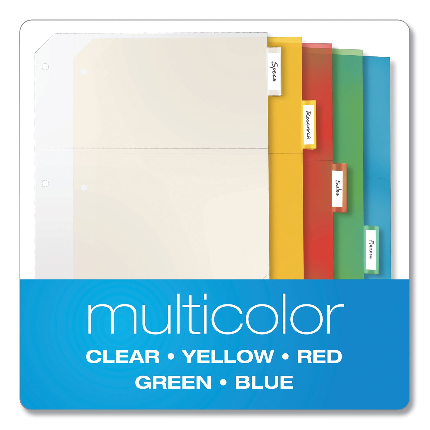 Cardinal&reg; Ring Binder Poly Pockets - 20 x Sheet Capacity - For Letter 8 1/2" x 11" Sheet - 3 x Holes - Assorted - Poly - 5 / Pack