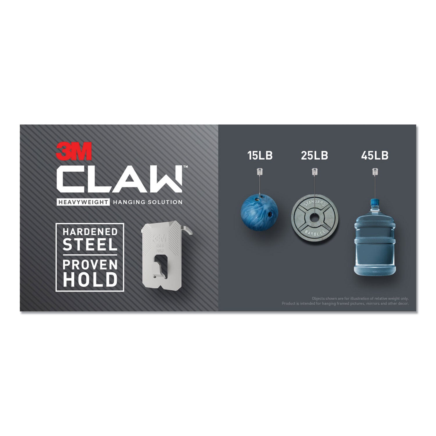 3M CLAW Drywall Picture Hanger - 25 lb (11.34 kg) Capacity - for Pictures, Project, Mirror, Frame, Art, Home, Decoration - Steel - Gray - 4 / Pack