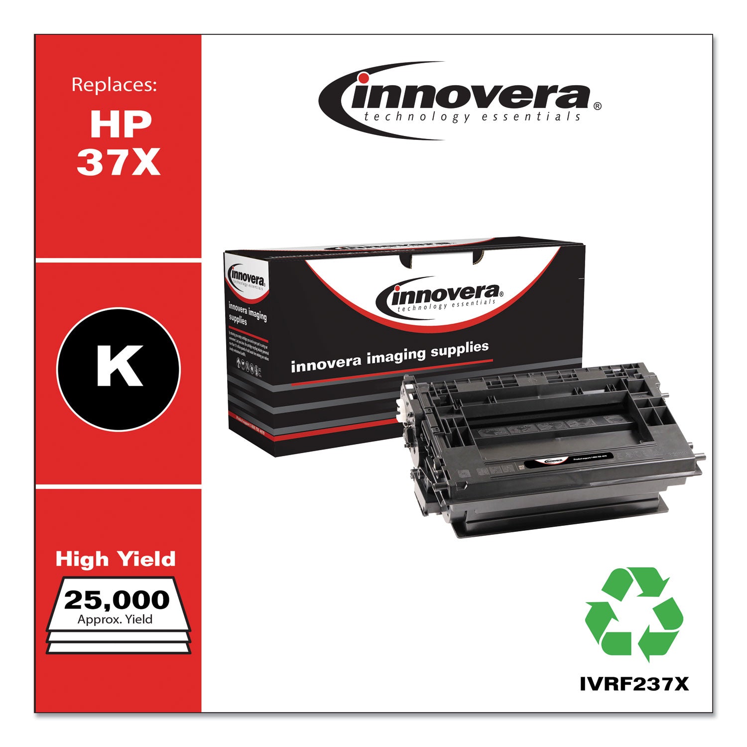 Remanufactured Black High-Yield Toner, Replacement for 37X (CF237X), 25,000 Page-Yield