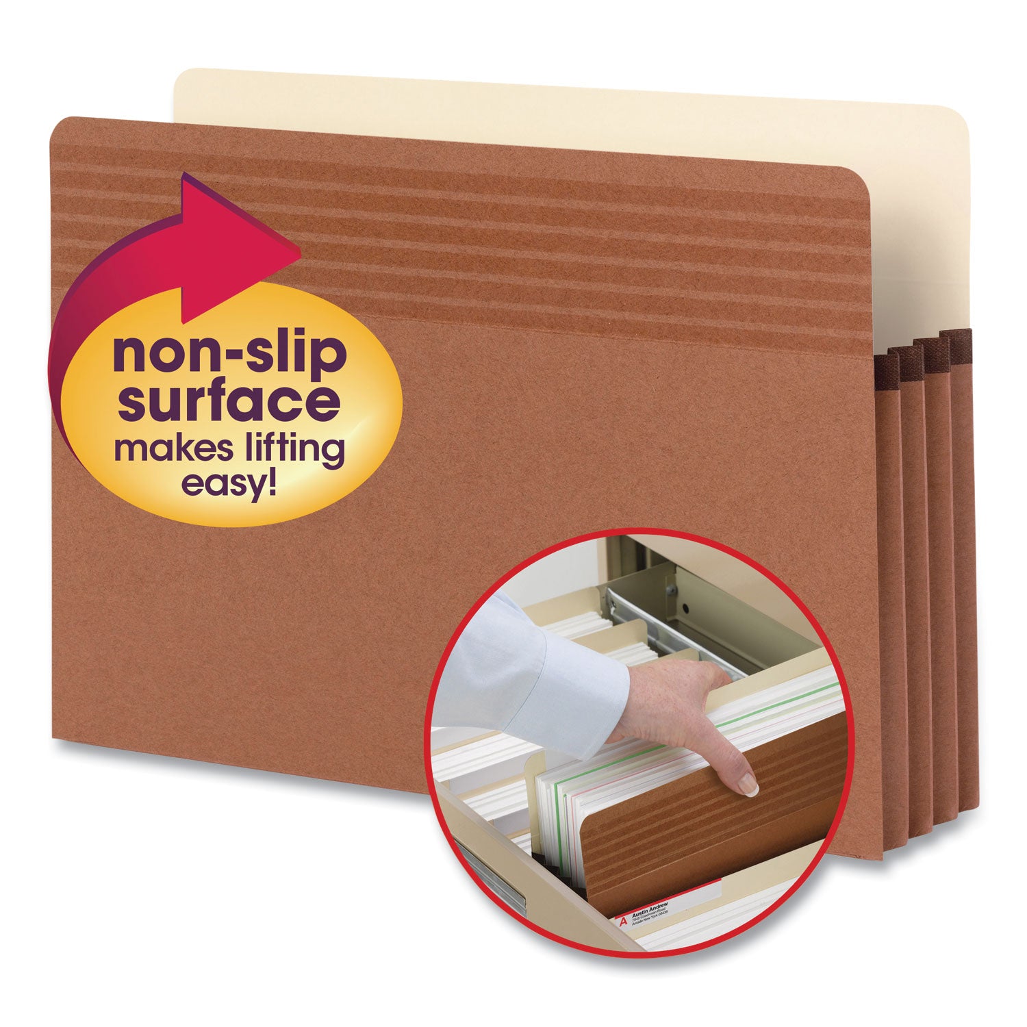 Smead Easy Grip Straight Tab Cut Legal Recycled File Pocket - 8 1/2" x 14" - 3 1/2" Expansion - Pressboard - Redrope - Tear Proof, Reinforced Gusset - 30% Recycled - 25 / Box