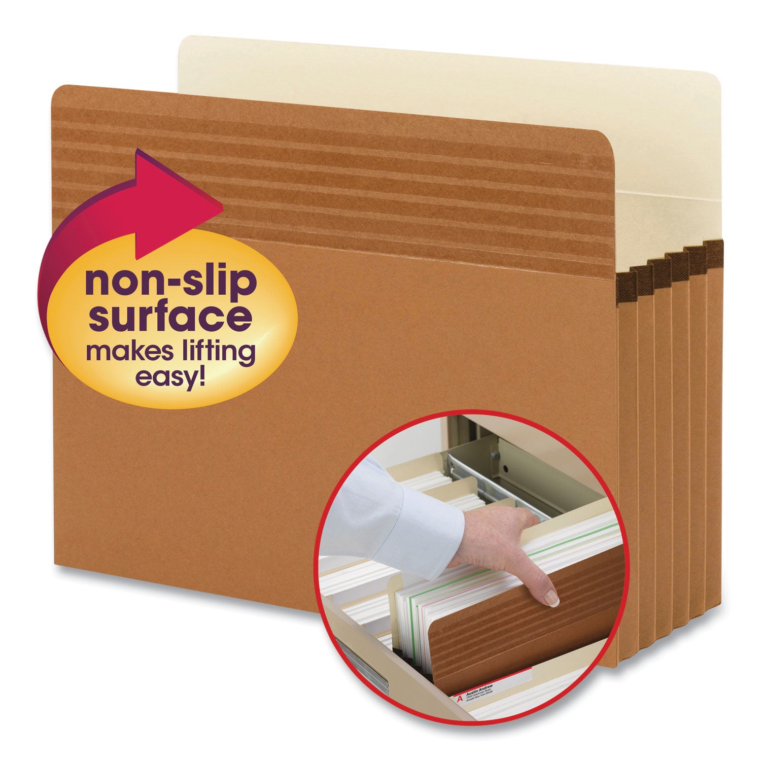 Smead Easy Grip Straight Tab Cut Letter Recycled File Pocket - 8 1/2" x 11" - 5 1/4" Expansion - Redrope - Tear Proof, Tear Resistant - 30% Recycled - 10 / Box