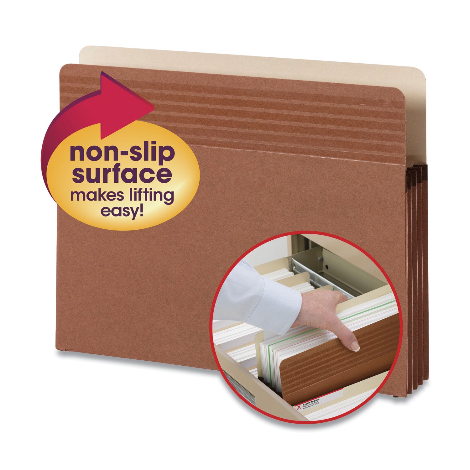Smead Easy Grip Straight Tab Cut Letter Recycled File Pocket - 8 1/2" x 11" - 3 1/2" Expansion - Redrope - Tear Proof, Reinforced Gusset - 30% Recycled - 25 / Box