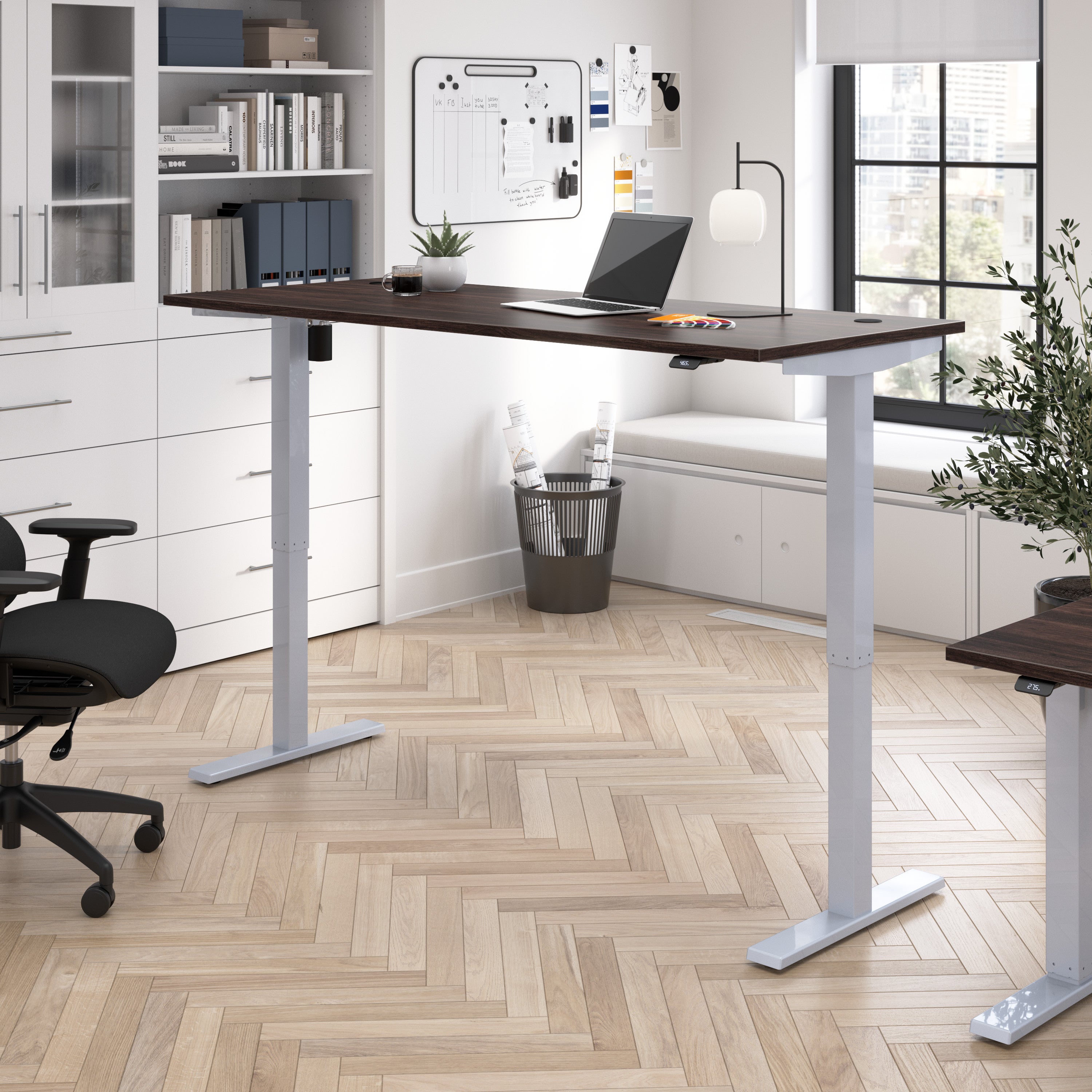 Bush Business Furniture Move 40 Series 72W x 30D Electric Height Adjustable Standing Desk in Black Walnut with Metallic Gray Base - 71.02" Width x 29.37" Depth x 28.17" Height