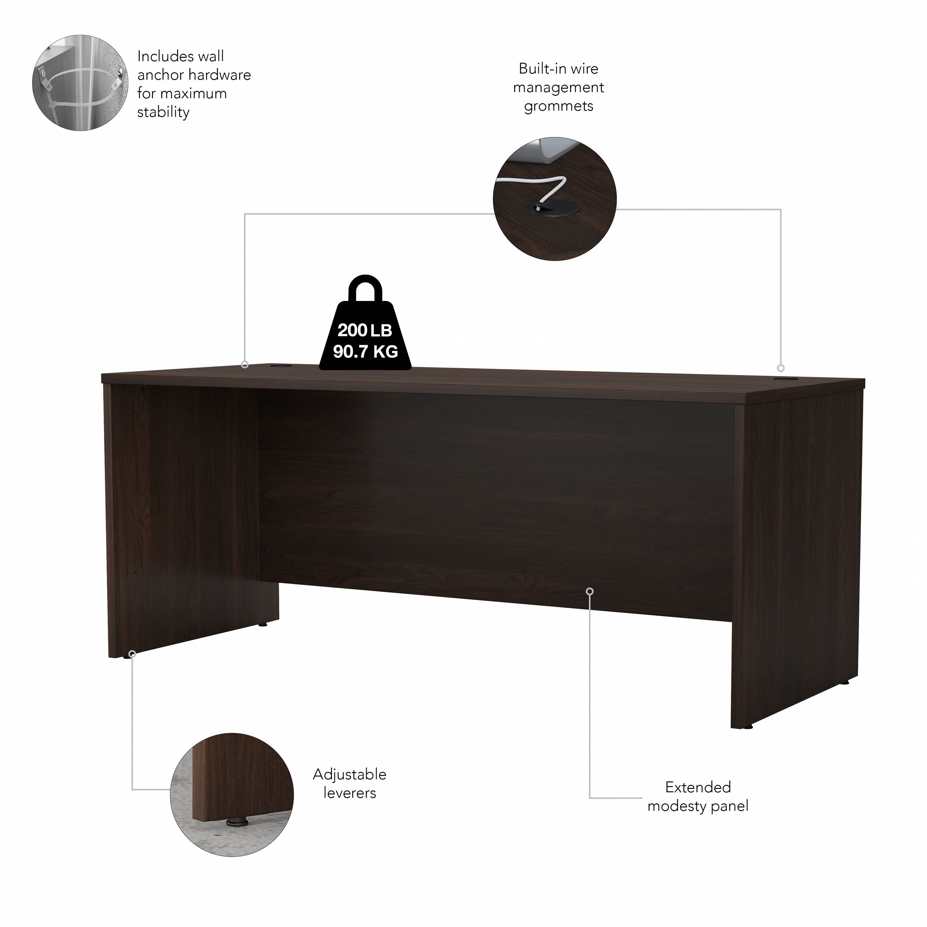 Bush Business Furniture Studio C 72W x 30D Office Desk in Black Walnut - 71.02" Width x 29.37" Depth x 29.84" Height