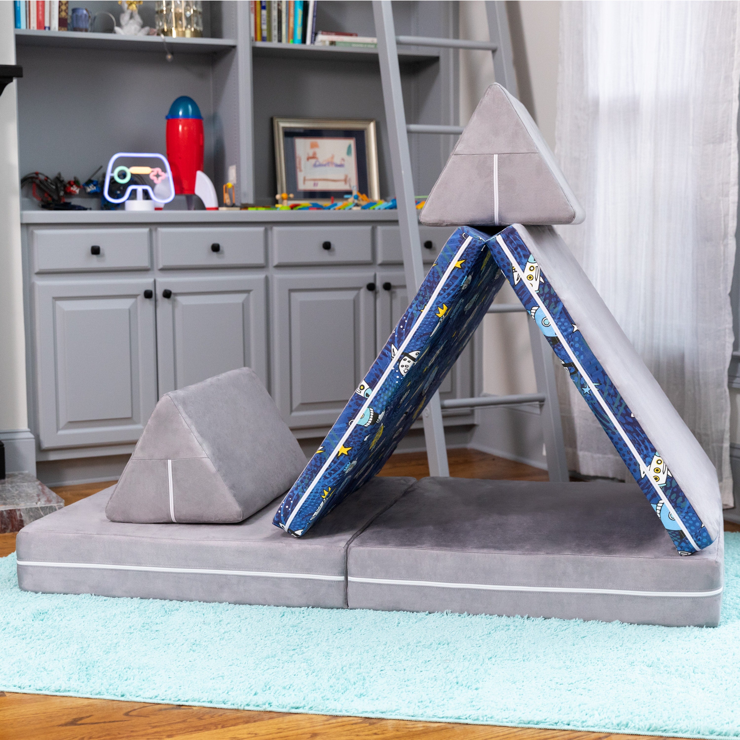 Jaxx Playscape - Imaginative Modular Furniture Playset/Sofa - Fun Kids Patterns (Space / Platinum)