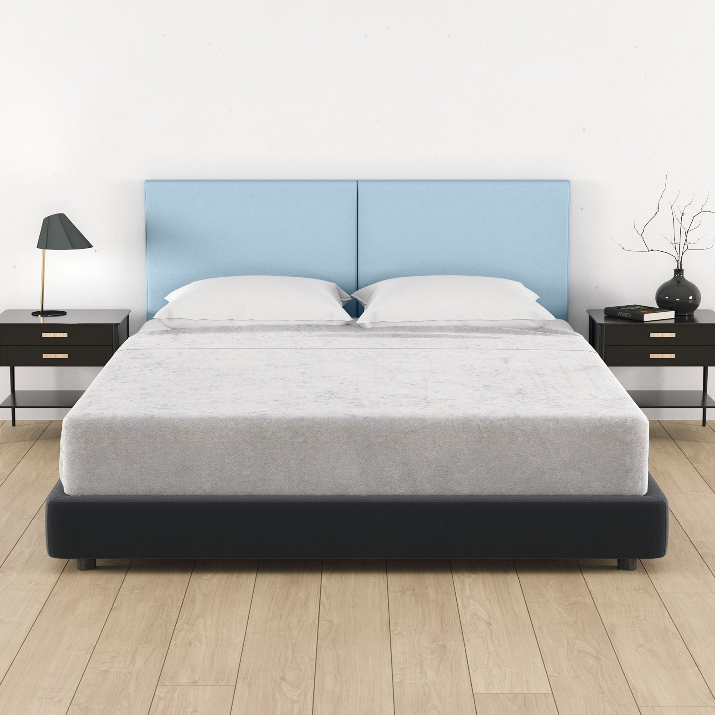 Jaxx Panelist Modern Padded Headboard- Set of 2 Wall Mounted Panels (Each 22.5" x 30")- Queen Double Tall, Vegan Leather, Bristle Blue