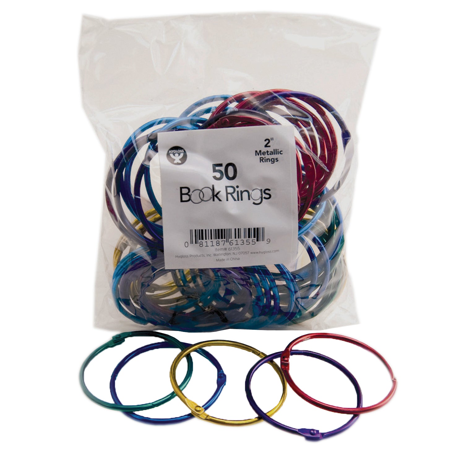 Book Rings - Assorted Metallic Colors, 50 Rings, 2"